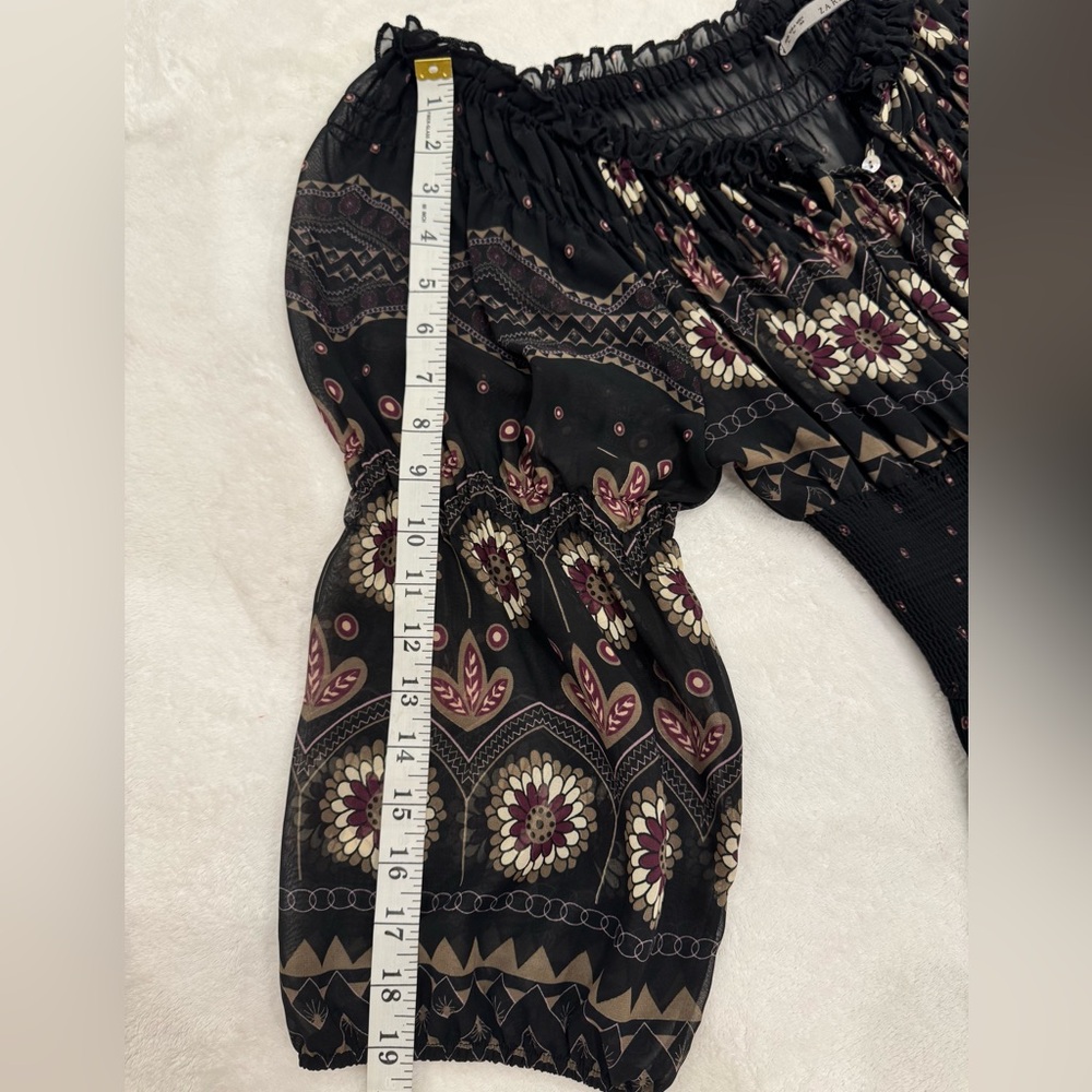 Zara Basic Boho Floral Smocked Dress - Size L - Picture 9 of 15